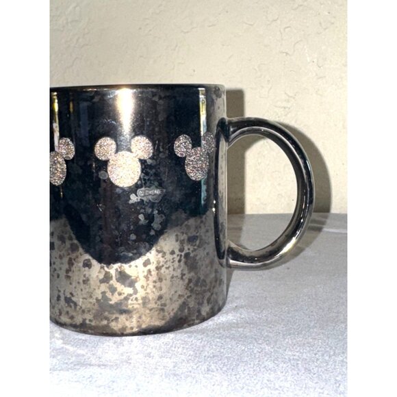 Disney Metallic Black Mug W/ Glitter Mickey Heads 4" Tall X 3.5" Diameter - Picture 2 of 6